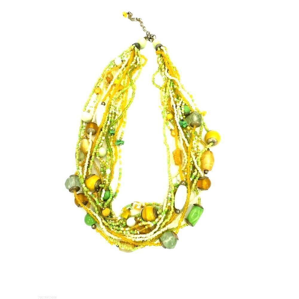 Gorgeous Yellow Green Glass Beads Lampwork Strands Necklace & Earrings Pierced